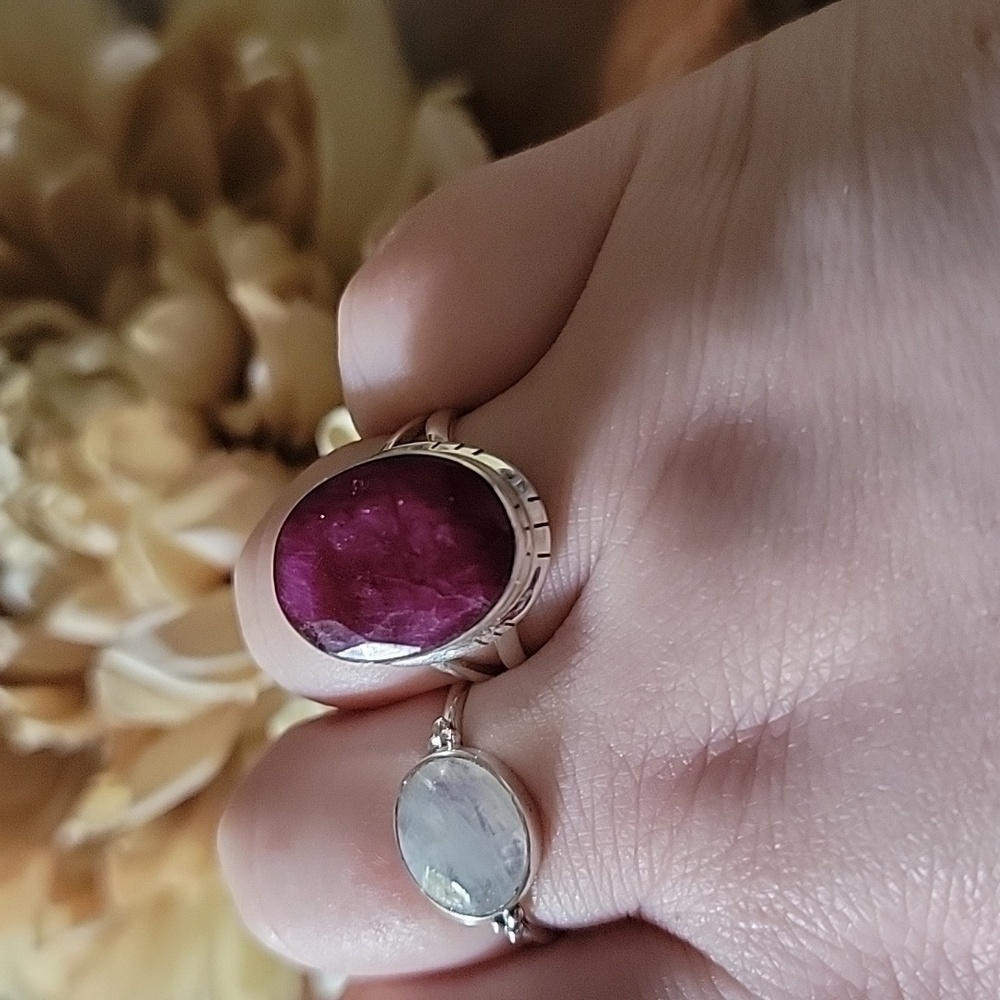 Solid Sterling Silver Natural Faceted Ruby Ring S… - image 2